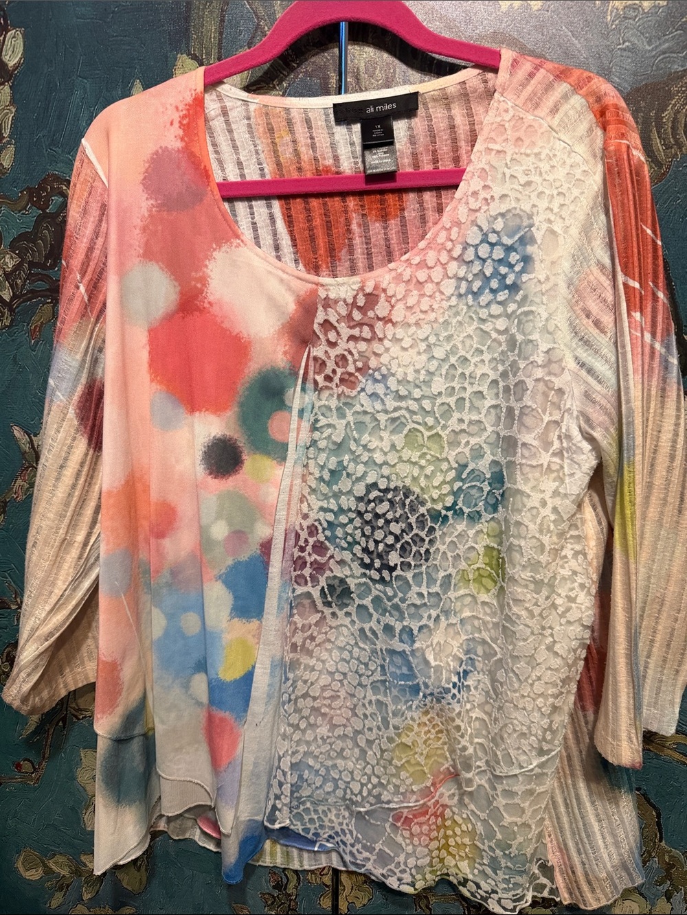 Ali Miles Multicolor Printed Tunic with Lace-Overlay